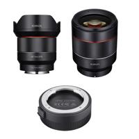 

Rokinon 2 Lens Kit Includes 14mm F2.8 AF Wide Angle, Full Frame Auto Focus Lens for Sony E Mount - Rokinon Auto Focus 50mm f/1.4-16 FE Lens for Sony E-Mount, Rokinon Lens station for Sony E