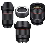 

Rokinon Sony E Mount Three Lens Bundle - Includes 14mm F2.8 AF Wide Angle Full Frame Auto Focus Lens, Rokinon Rokinon Auto Focus Lens, 50mm f/1.4-16 FE Auto Focus Lens , Rokinon Lens station for Sony E