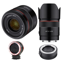 

Rokinon 45mm f/1.8 AF Ultra Compact Lens for Sony E Mount - With Rokinon 75mm F1.8 AF Compact Full Frame Lens for Sony E - With Rokinon Lens station, Peak Lens Changing Kit Adapter