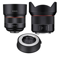 

Rokinon 14mm F2.8 AF Wide Angle Lens for Nikon F - 85mm f/1.4 Auto Focus Lens for Nikon F - with Rokinon Lens station