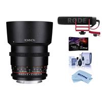 

Rokinon 85mm T1.5 Cine DS Aspherical Lens for Canon EF Mount - Bundle With RODE VideoMic GO Lightweight On-Camera Microphone, Pro Software Package, Cleaning Kit, Microsoft Cloth