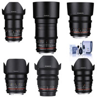 

Rokinon Cine DS Lens Kit for Sony E-Mount Consists of 16mm T3.1 WA, 24mm T1.5 Lens, 35mm T1.5 Lens, 50mm T1.5 Lens, 85mm T1.5 Lens, 135mm T2.2, Cleaning Kit