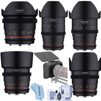 

Rokinon Cine 5 Lens Bundle, 14mm T3.1, 24mm, 35mm, 50mm, 85mm T1.5 Cine DSX Lens for Canon EF with SmallRig Lightweight Matte Box for 67-114mm Lens, Cleaning Kit, Cloth