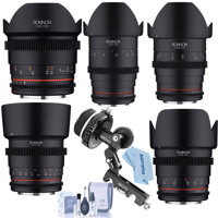 

Rokinon Cine 5 Lens Bundle, 14mm T3.1, 24mm, 35mm, 50mm, 85mm T1.5 Cine DSX Lens for Canon EF with Movo Photo F2X Precision Follow Focus System, Cleaning Kit, Cloth