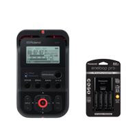 

Roland R-07 Portable High-Resolution Audio Recorder - Black - With Panasonic Charger with 4 Pro Eneloop AA Size Batteries