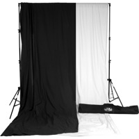 

Savage 10x12' Accent Muslin Background with 10'6" x 8'10" Port-A-Stand and Carry Bag, White/Black