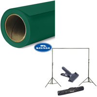 

Savage Widetone Seamless Background Paper, 107" wide x 36' Evergreen, #18 - Bundle With Flashpoint 10' Background Support System Air Cushioned, Flashpoint Clip Clamp with 2" Jaw