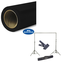 

Savage Widetone Seamless Background Paper, 107" wide x 36' Super Black, #20 - Bundle With Flashpoint 10' Background Support System Air Cushioned, Flashpoint Clip Clamp with 2" Jaw
