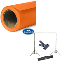 

Savage Widetone Seamless Background Paper, 107" wide x 36' Orange, #24 - Bundle With Flashpoint 10' Background Support System Air Cushioned, Flashpoint Clip Clamp with 2" Jaw