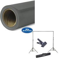 

Savage Widetone Seamless Background Paper, 107" wide x 36' Thunder Gray, #27 - Bundle With Flashpoint 10' Background Support System Air Cushioned, Flashpoint Clip Clamp with 2" Jaw