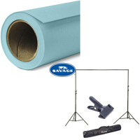 

Savage Widetone Seamless Background Paper, 107" wide x 36' Sky Blue, #2 - Bundle With Flashpoint 10' Background Support System Air Cushioned, Flashpoint Clip Clamp with 2" Jaw