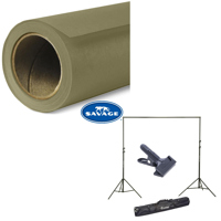 

Savage Widetone Seamless Background Paper, 107" wide x 36' Olive Green, #34 - Bundle With Flashpoint 10' Background Support System Air Cushioned, Flashpoint Clip Clamp with 2" Jaw