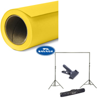 

Savage Widetone Seamless Background Paper, 107" wide x 36' Canary, #38 - Bundle With Flashpoint 10' Background Support System Air Cushioned, Flashpoint Clip Clamp with 2" Jaw