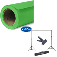 

Savage Widetone Seamless Background Paper, 107" wide x 36' Tech Green, #46 Bundle With Flashpoint 10' Background Support System Air Cushioned, Flashpoint Clip Clamp with 2" Jaw