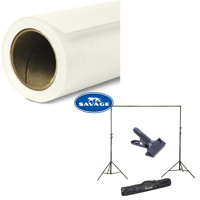 

Savage Widetone Seamless Background Paper, 107" wide x 36' White, #50 - Bundle With Flashpoint 10' Background Support System Air Cushioned, Flashpoint Clip Clamp with 2" Jaw