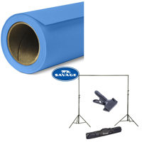 

Savage Widetone Seamless Background Paper, 107" wide x 36' Studio Blue, #58 - Bundle With Flashpoint 10' Background Support System Air Cushioned, Flashpoint Clip Clamp with 2" Jaw