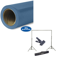 

Savage Widetone Seamless Background Paper, 107" wide x 36' Blue Jean, #64 - Bundle With Flashpoint 10' Background Support System Air Cushioned, Flashpoint Clip Clamp with 2" Jaw