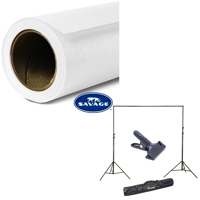 

Savage Widetone Seamless Background Paper, 107" wide x 36' Pure White, #66 - Bundle With Flashpoint 10' Background Support System Air Cushioned, Flashpoint Clip Clamp with 2" Jaw