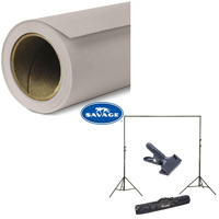 

Savage Widetone Seamless Background Paper, 107" wide x 36' Storm Gray, #70 - Bundle With Flashpoint 10' Background Support System Air Cushioned, Flashpoint Clip Clamp with 2" Jaw