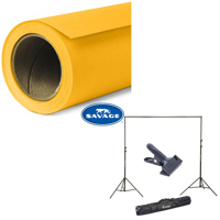 

Savage Widetone Seamless Background Paper, 107" wide x 36' Deep Yellow, #71 - Bundle With Flashpoint 10' Background Support System Air Cushioned, Flashpoint Clip Clamp with 2" Jaw