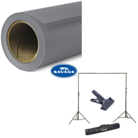 

Savage Widetone Seamless Background Paper, 107" wide x 36' Smoke Gray, #74 - Bundle With Flashpoint 10' Background Support System Air Cushioned, Flashpoint Clip Clamp with 2" Jaw