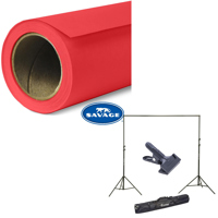 

Savage Widetone Seamless Background Paper, 107" wide x 36' Primary Red, #8 - Bundle With Flashpoint 10' Background Support System Air Cushioned, Flashpoint Clip Clamp with 2" Jaw