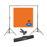 

Savage Widetone Seamless Background Paper, 107" wide x 36' Orange, #24 -Bundle With Flashpoint 10' Background Support System Air Cushioned, Flashpoint Clip Clamp with 2" Jaw