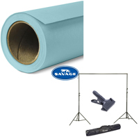 

Savage Widetone Seamless Background Paper, 107" wide x 36' Sky Blue, #2 - Bundle With Flashpoint 10' Background Support System Air Cushioned, Flashpoint Clip Clamp with 2" Jaw