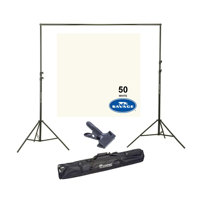 

Savage Widetone Seamless Background Paper, 107" wide x 150' White, #50 - Bundle With Flashpoint 10' Background Support System Air Cushioned, Flashpoint Clip Clamp with 2" Jaw