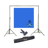 

Savage Widetone Seamless Background Paper, 107" wide x 150' Studio Blue, #58 - Bundle With Flashpoint 10' Background Support System Air Cushioned, Flashpoint Clip Clamp with 2" Jaw