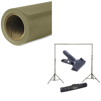 

Savage Widetone Seamless Background Paper, 107" wide x 150' #34 Olive Green - Bundle With Flashpoint 10' Background Support System Air Cushioned, Flashpoint Clip Clamp with 2" Jaw