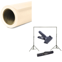 

Savage Widetone Seamless Background Paper, 107" wide x 150' Ivory, #63 - Bundle With Flashpoint 10' Background Support System Air Cushioned, Flashpoint Clip Clamp with 2" Jaw
