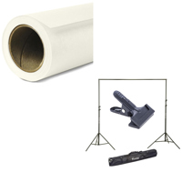 

Savage Widetone Seamless Background Paper, 107" wide x 150' Pure White, #66 - Bundle With Flashpoint 10' Background Support System Air Cushioned, Flashpoint Clip Clamp with 2" Jaw