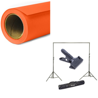 

Savage Widetone Seamless Background Paper, 107" wide x 150' Tangelo, #82 - Bundle With Flashpoint 10' Background Support System Air Cushioned, Flashpoint Clip Clamp with 2" Jaw