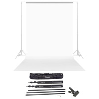 

Savage Widetone Seamless Background Paper, 86" wide x 36' Pure White, #66 - Bundle With Flashpoint 10' Background Support System Air Cushioned, Flashpoint Clip Clamp with 2" Jaw