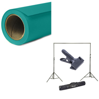 

Savage Widetone Seamless Background Paper, 86" wide x 36' Teal, #68 -Bundle With Flashpoint 10' Background Support System Air Cushioned, Flashpoint Clip Clamp with 2" Jaw