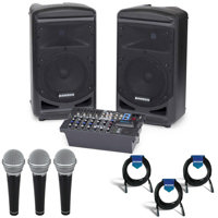 

Samson Expedition XP800 800W Portable PA System with Bluetooth, Includes Dual 2-way Speakers, Onboard Mixer, Amplifier - Bundle With Samson R21 Vocal/Recording Microphone 3 Pack, 3X 20' XLR Mic Cable