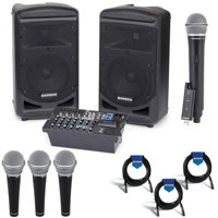 

Samson Expedition XP800 800W Portable PA System with Bluetooth, Includes Dual 2-way Speakers, Onboard Mixer - Bundle With R21 Vocal/Recording Microphone 3 Pack, Stage XPD2 USB Wireless System, Cables