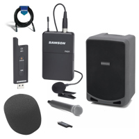 

Samson 6" Expedition Rechargeable Battery Powered Wireless Portable PA, with Bluetooth - Bundle With Samson Stage XPD2 2.4GHz USB Wireless System LM8 Lavalier Mic , 20' XLR Mic Cable, Foam Windscreen