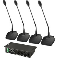 

Sennheiser Dante MEG 14-40 Basic Cardioid Pre-Polarized Condenser Gooseneck Microphone Kit, Includes SL DI 4 XLR Dante Interface and 4x MAT 133 Table Stands