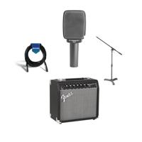 

Sennheiser e 609 Guitar Cabinet Dynamic Microphone Silver - Bundle With Fender Champion 20 Guitar Amplifier with 8" Speaker, Black Samson MB1 Mini Boom Stand, 20' Heavy Duty XLR Mic Cable