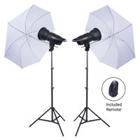 

Studio Essentials 200Ws Flash Head Two-Light Kit, Includes 2x 33" Umbrella, 2x 7" Reflector, 2x 7'6" Light Stand