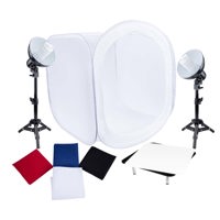 

Studio Essentials Table-Top Fluorescent 2-Light Product Photography Kit, Includes 2x Light Stand, 2x Sockets with 6" Reflectors, 24" Shooting Tent with Colored Backgrounds