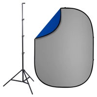 

Studio Essentials 5x6.5' Muslin Pop-Up Reversible Background with Stand and Reflector Clip, Gray/Blue