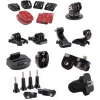 

Shill Action Camera First Aid Mounting Kit, Includes 2x Flat Surface Mount, 2x Curved Surface Mount, 2x Horizontal Surface Quick Release Buckles, 2x Vertical Surface J-Hook Quick Release Buckles, Pivot Arm Kit