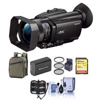 

Sony FDR-AX700 4K Handycam Camcorder with 1" Sensor - Bundle With 32GB SDHC U3 Card, Back Pack, Spare Battery, 62mm Filter Kit, Cleaning Kit, Memory Wallet