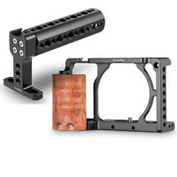 

SmallRig Camera Cage with Wooden Handgrip for Sony A6000 and A6300 Camera - With SmallRig Top Handle with Cold Shoe, Cheese