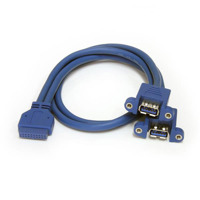 

StarTech 2 Port Panel Mount Cable with 2x 9-Pin USB 3.0 A Female to 20-Pin IDC Female Connector, 28 AWG, Blue