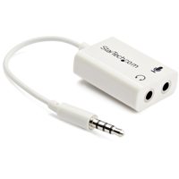 

StarTech 6" 3.5mm 4 Position Male to 2x 3.5mm 3 Position Female Headset Splitter Adapter, 28 AWG, White