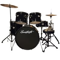 

Sawtooth Rise Full Size Student 5-Piece Drum Set with 22x16" Bass Drum, 12x8" & 13x9" Tom Tom, 16x16" Floor Tom, 14x5" Snare Drum, 14/16" Beginner's Cymbals, Black Hardware, Pitch Black